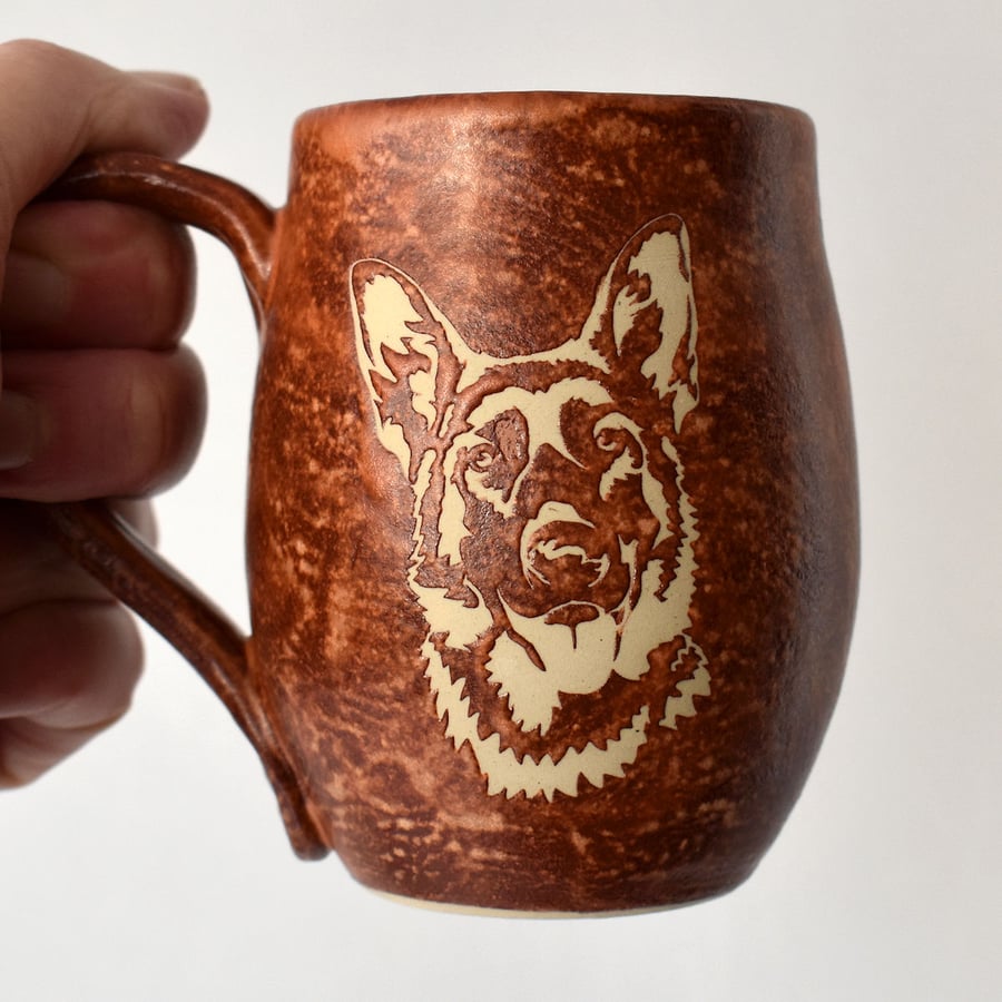 A254 German Shepherd Dog wheel thrown pottery mug (Free UK postage)