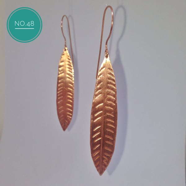 Copper feather earrings 