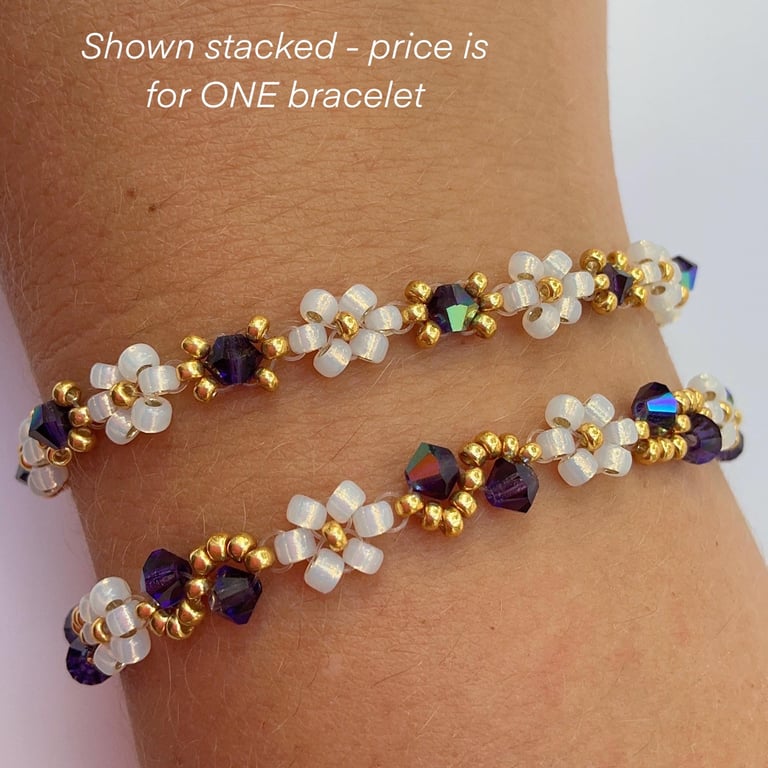 June Birthstone Bracelet - Gold & Opal Daisy Beads (Alexandrite Inspired)