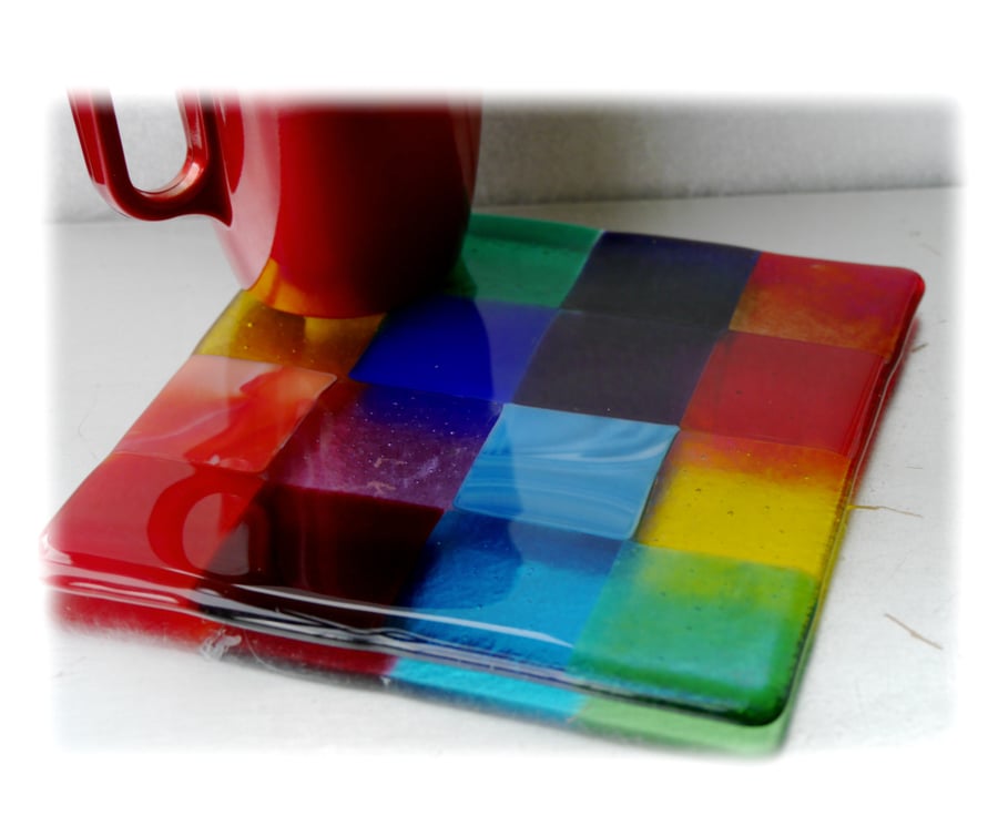 Fused Glass Trivet Rainbow Trivet 16cm  012