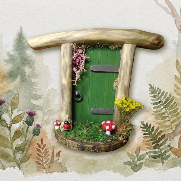 Handcrafted driftwood fairy door.
