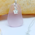 Shell Pink cultered sea glass and sterling silver freeform pendant.