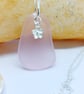 Shell Pink cultered sea glass and sterling silver freeform pendant.