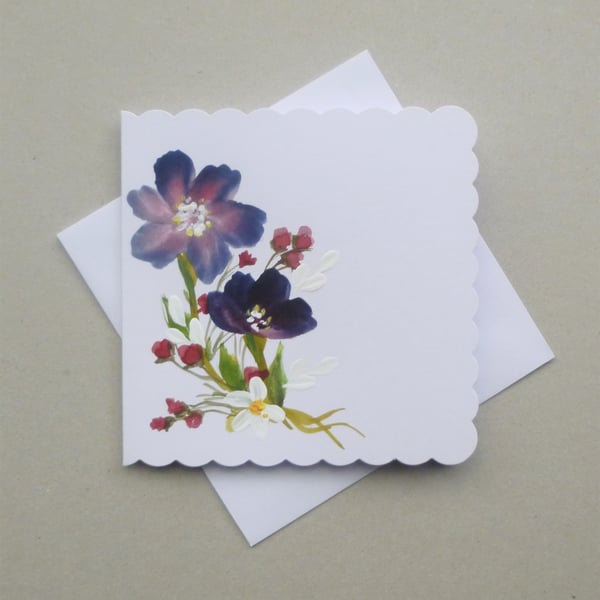 hand painted floral art blank greetings card ( ref F 503.D2 )