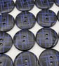 12 Blue Stripes Buttons, Large 23mm Wide, Glossy Black Backing, Sewing, Crafts