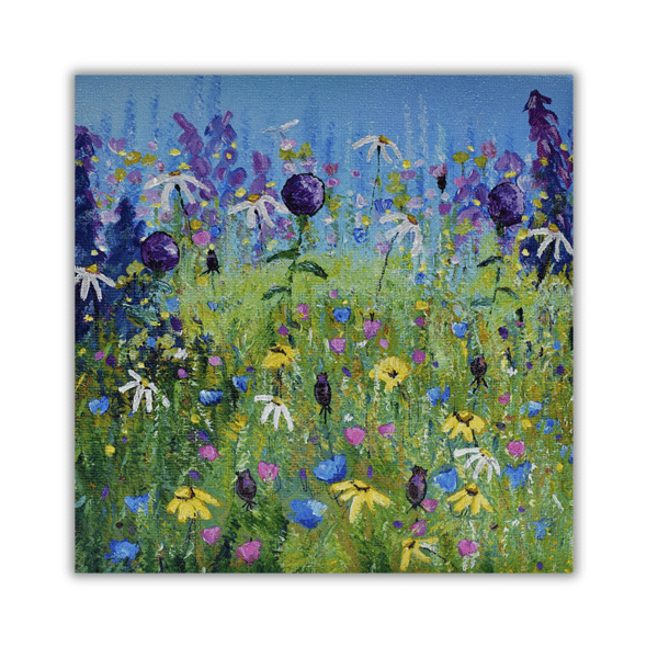 Ready to hang - wildflowers - sunny day - original acrylic painting