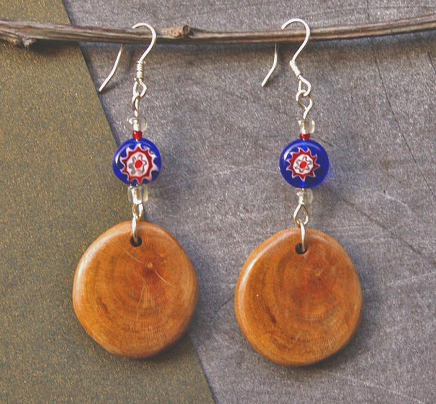 Wood Earrings -  Handmade Bead Earrings - Cherry Wood !