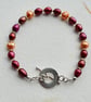 Dark Red and Orange Pearl Bracelet with Sterling Silver Toggle Clasp - Image 4
