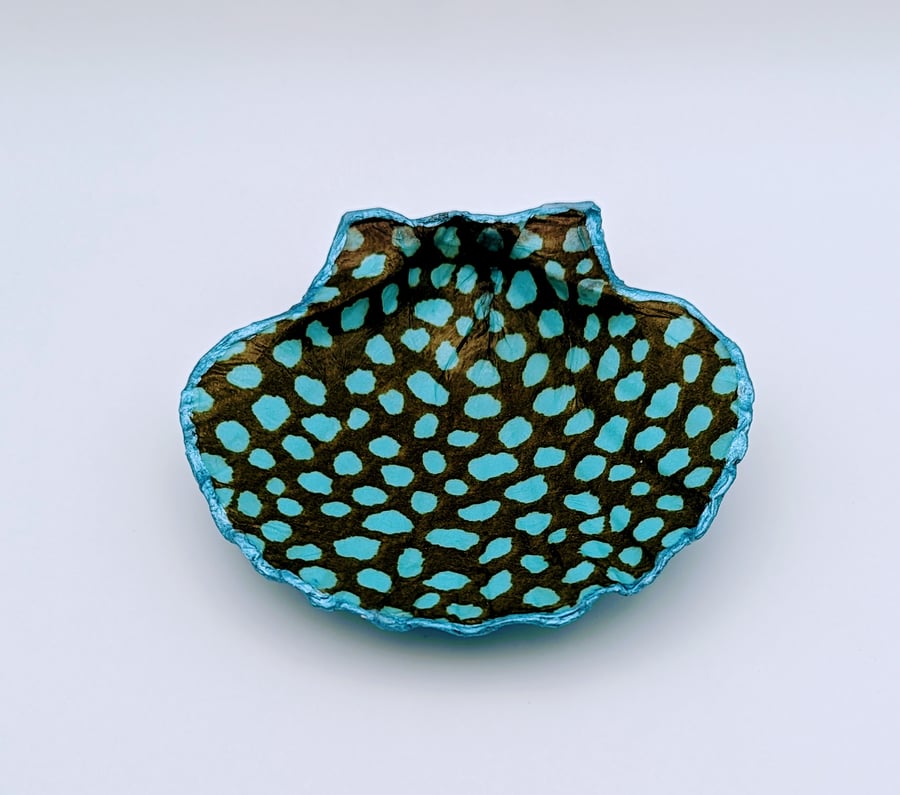 Blue Pattern Scallop Shell Jewellery Trinket Dish