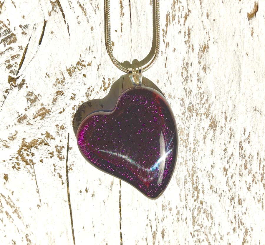 Silver & Purple Glass Heart Necklace