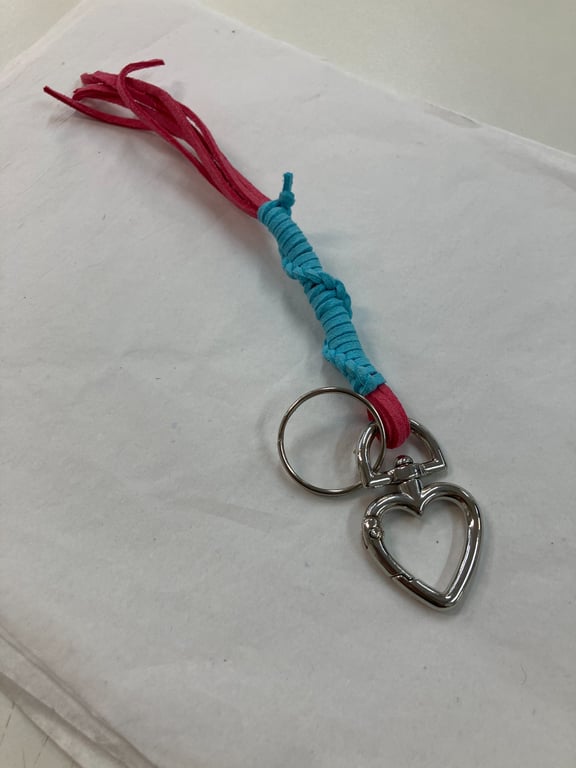 Blue Pink Suede Keyring Bag Charm with Heart Shaped Carabiner - FREE SHIPPING