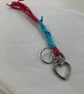 Blue Pink Suede Keyring Bag Charm with Heart Shaped Carabiner - FREE SHIPPING - Image 1