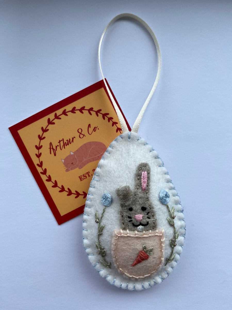 Embroidered Egg - Easter Bunny in White