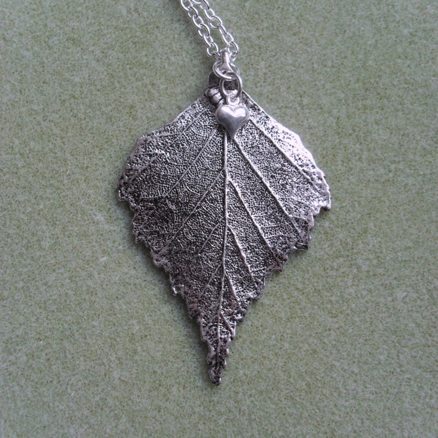 Silver Coloured Leaf Pendant Necklace