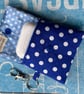 Keychain pouch mini for ear buds or keys blue and white polka  - Image 5