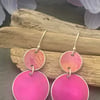 Printed Aluminium and sterling silver earrings -Orange and cerise pink