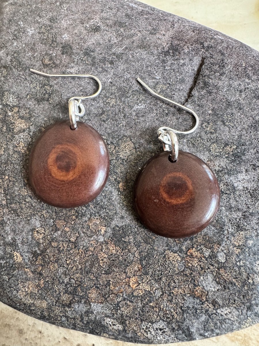 Nutty brown round Tagua earrings 