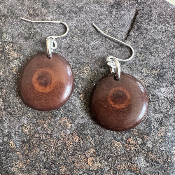 Nutty brown round Tagua earrings 