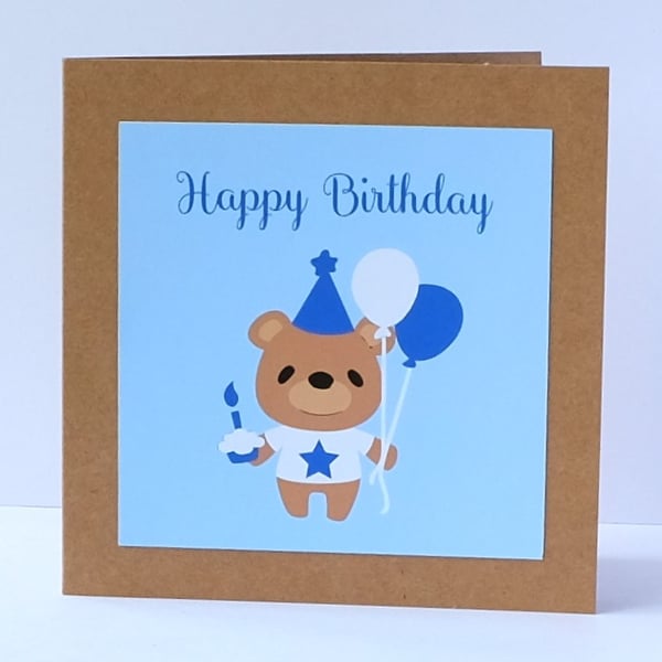 'Colourful Card' Boys Cute Teddy Bear Birthday Card 