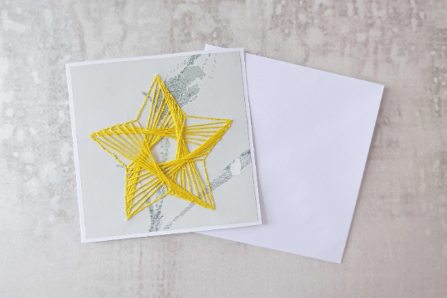 SALE Hand Stitched Yellow Star Card