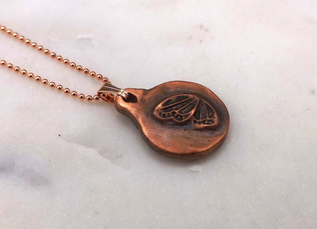 Recycled Copper Butterfly Wing Pendant Necklace.