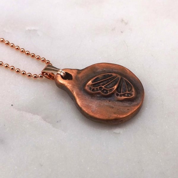 Recycled Copper Butterfly Wing Pendant Necklace.
