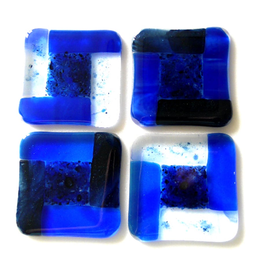 Fused Glass Coasters Set of 4 8cm Blue