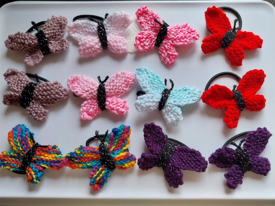 Hand knitted butterfly hair bobbles 