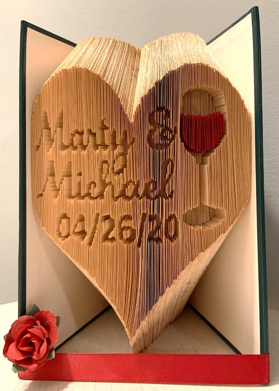 Wine Glass Heart (your details) CUT & FOLD Book Folding Pattern - EMAILED PDF