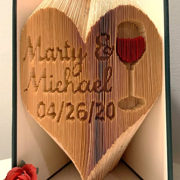 Wine Glass Heart (your details) CUT & FOLD Book Folding Pattern - EMAILED PDF