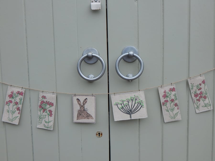 Hare, Red Campion and Cow Parsley wall hanging 90cm - Screen printed