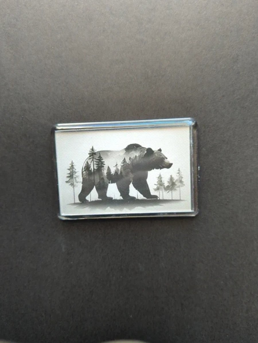 Bear Silhouette Fridge Magnet – Nature Inspired Forest Art – Acrylic Miniature C