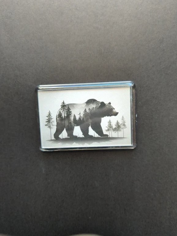 Bear Silhouette Fridge Magnet – Nature Inspired Forest Art – Acrylic Miniature C
