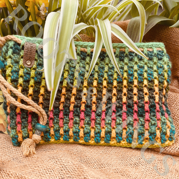 Forest Ember 02-25 Handmade Crochet Clutch Bag One of a Kind Wristlet