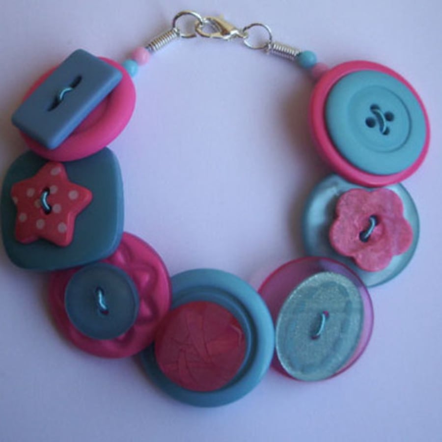 Turquoise and pink button bracelet 