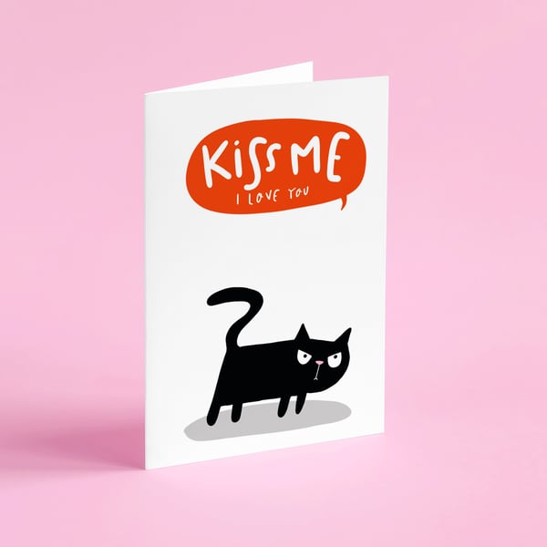 Black cat kiss me Valentines card 