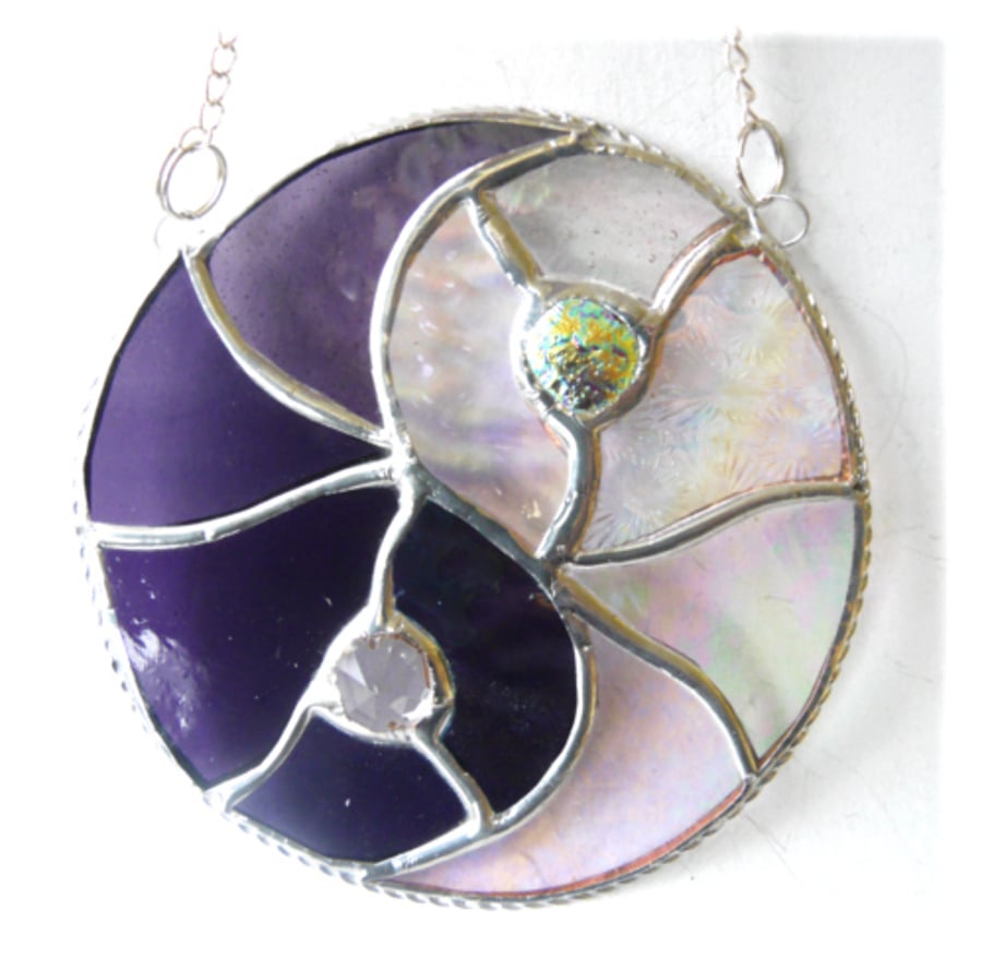 SOLD Yin Yang Suncatcher Stained Glass Handmade Purple 020