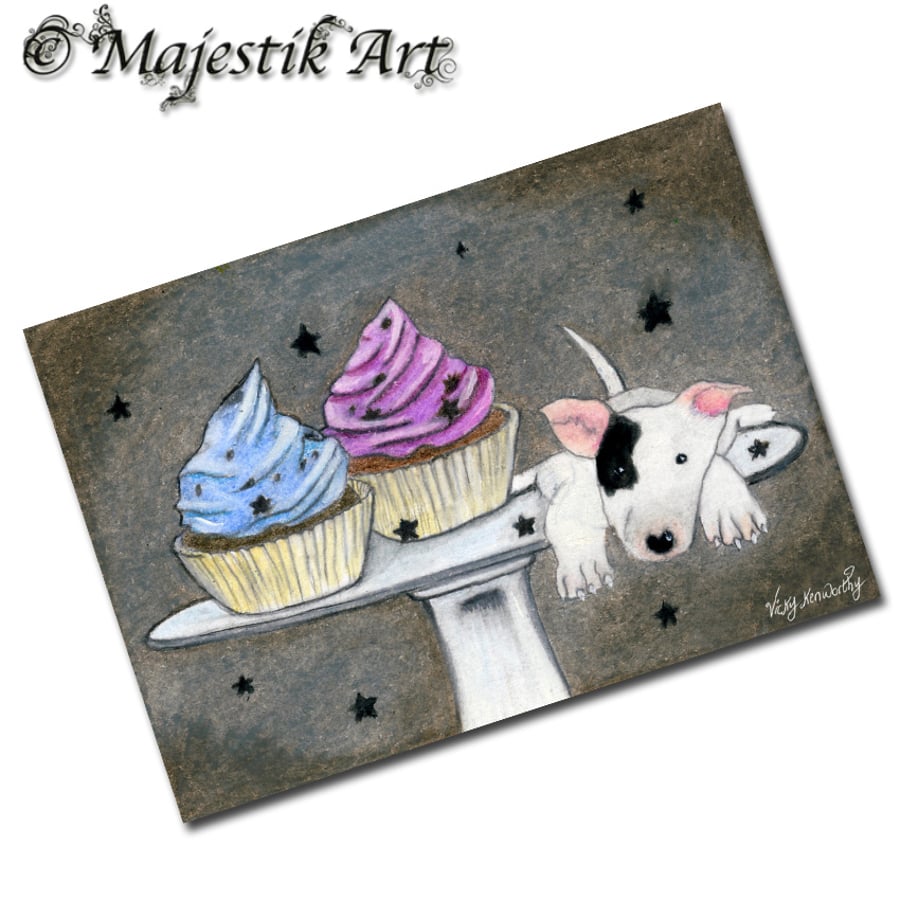 Archival ACEO English Bull Terrier 'Cupcake' By V Kenworthy