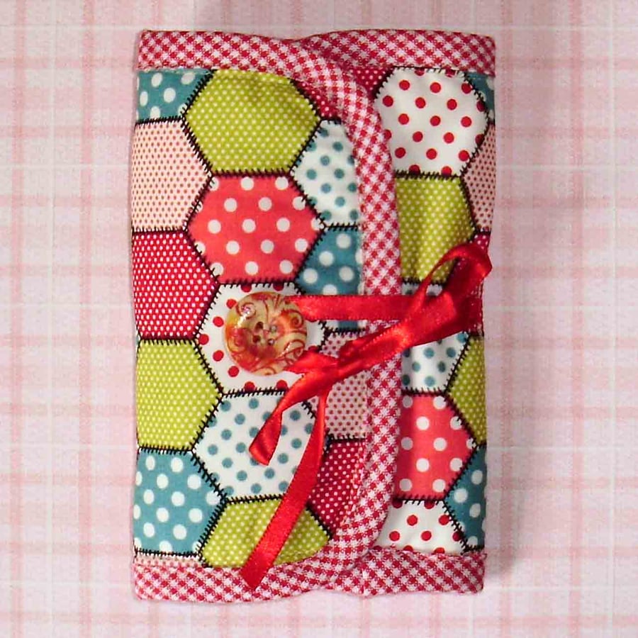 Sewing set needle case pretty hexagon patchwork