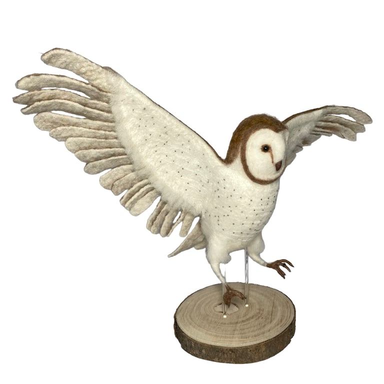Barn Owl, needle felted model, woollen sculpture