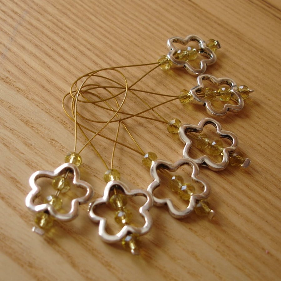Large Crystal Flower Bead Knitting Stitch Markers pack of 6