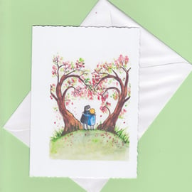 Blank Card Love Heart Tree. Anniversary, wedding, engagement, love