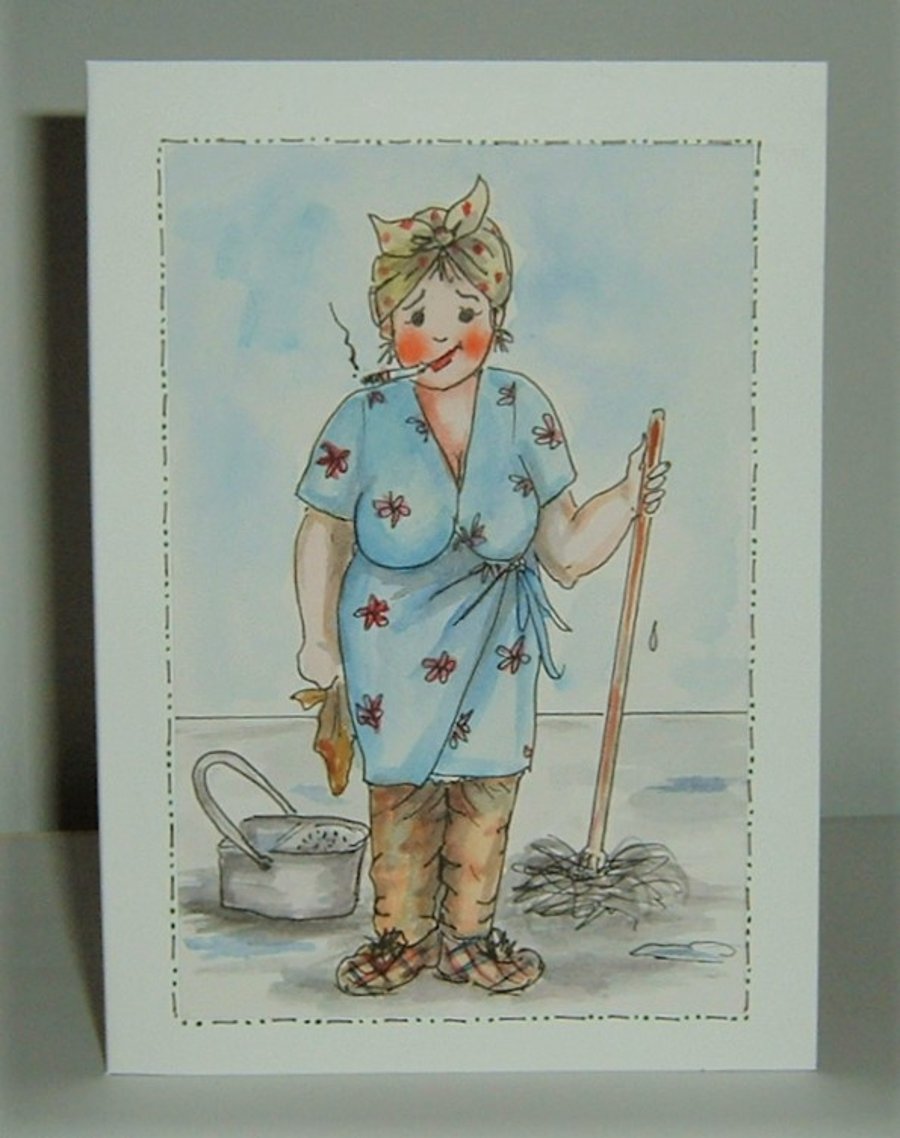 hand painted original cartoon greetings card ( re F546)