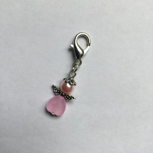 Beaded Angel Bag Charm Zip Pull Charm in Pink