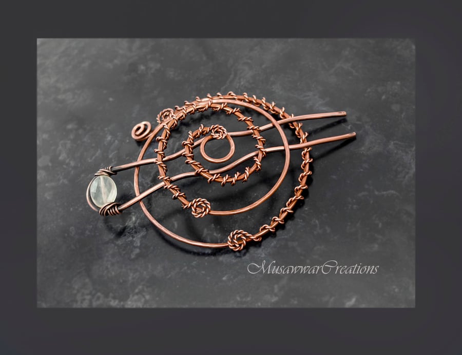 Antique Copper Spiral Bun Cage, Twisted Copper Hair Pin,Bun Holder for Long hair