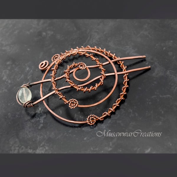 Antique Copper Spiral Bun Cage, Twisted Copper Hair Pin,Bun Holder for Long hair