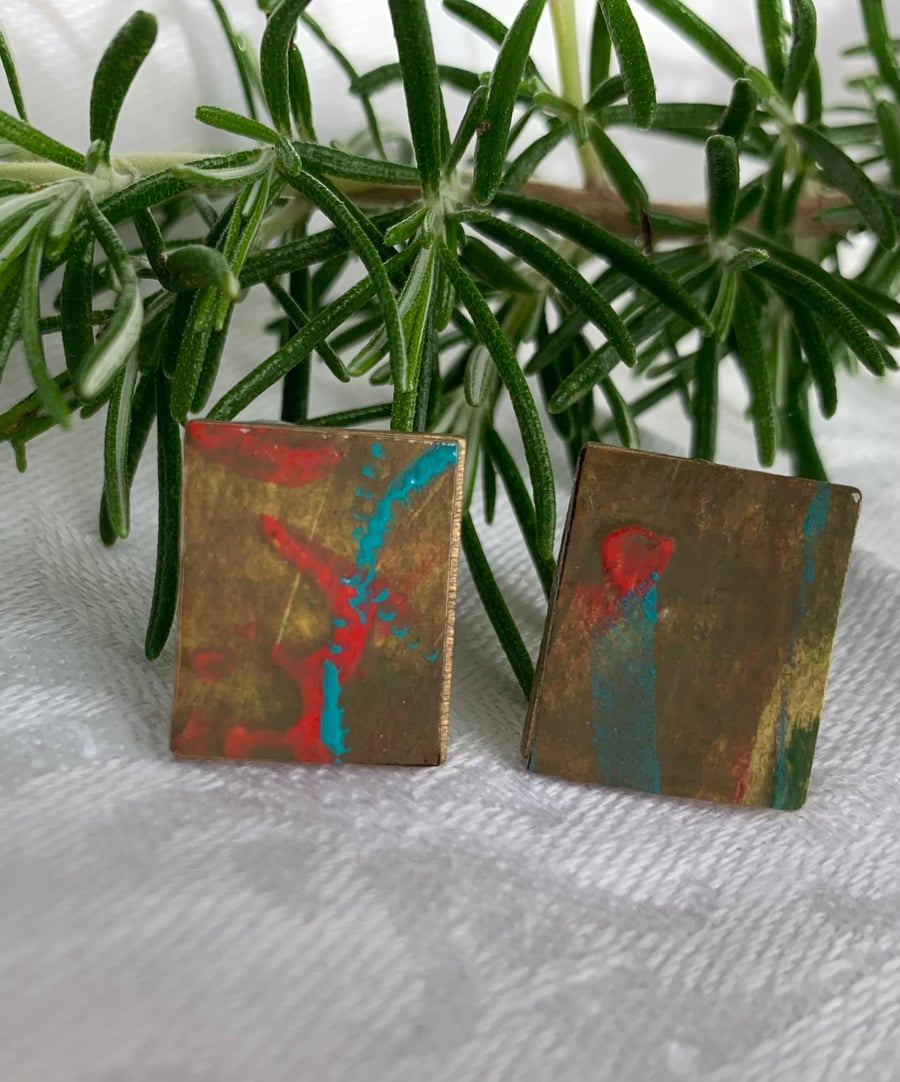 Image of Turquoise Dash, Stainless Steel Post Earrings.