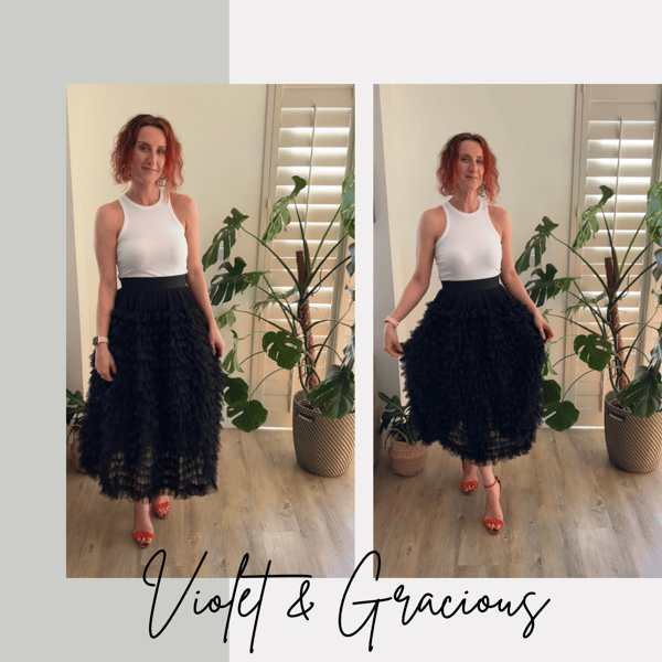 Black Tulle Skirt .  Tulle Skirt .  Ruffle Skirt . Midi Skirt . Size 8-10