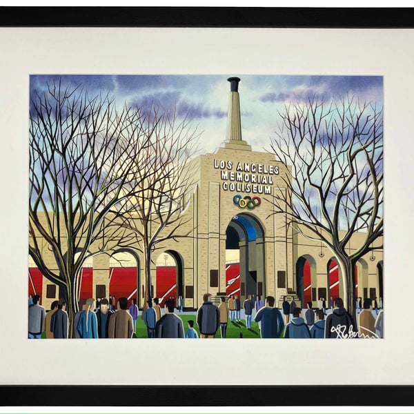 Los Angeles Memorial Coliseum Quality Framed Art Print. 20" x 16" Frame Size