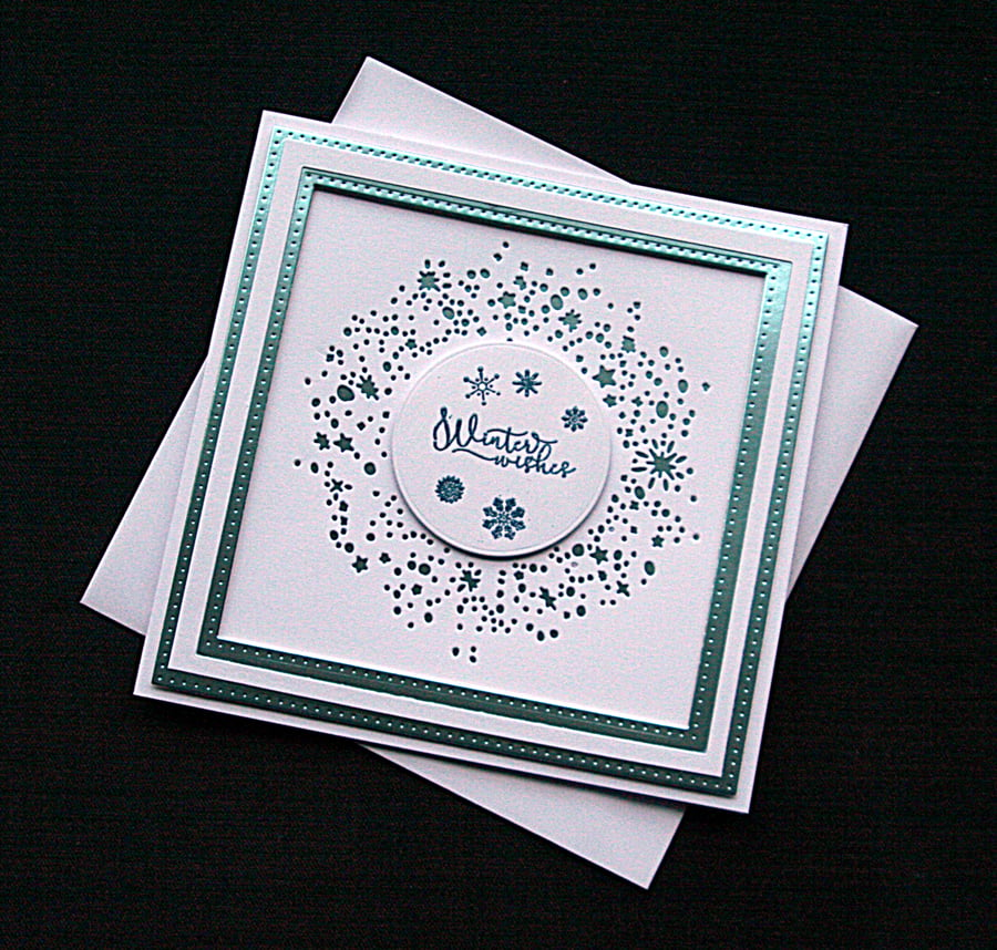 Square Snowflake Swirl - Lt Blue - handcrafted Christmas card - dr190061